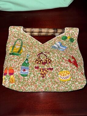 Beach Beaded  Bag - Green / Peach